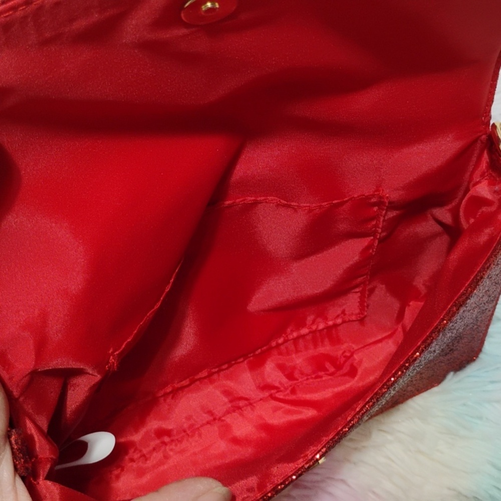 FLASH SALE! NWT Jimmy Choo Parfums Red Glitter Crossbody Bag Gold Chain Strap - Picture 7 of 12
